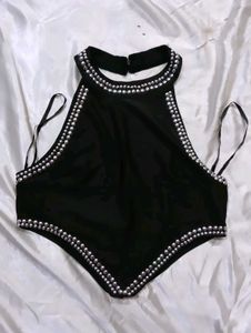 Sparkly Black Halter Top