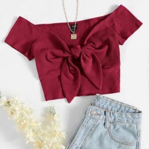 free delivery Burgundy Knot-Front Crop Top