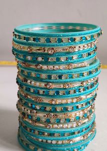 Teal &amp; Gold Embellished Bangle Set