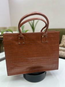 Chic Brown Faux Croc Tote Bag