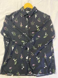 Black Floral Print Button-Up Shirt