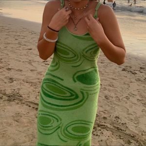 Pintresty fuzzy Green Patterned Maxi Dress