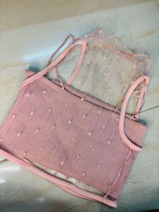 Pink Mesh Dot Crop Top🎀