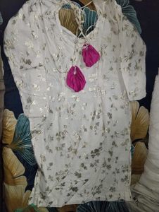 White Kurta with Gold Floral Print