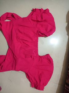 Hot Pink Puff Sleeve Lace Top