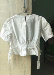 White Puff Sleeve Peplum Top