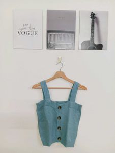 Cute Blue Knit Button-Up Tank Top