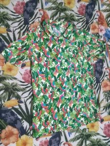 Tropical Parrot Print Short Sleeve Shirt