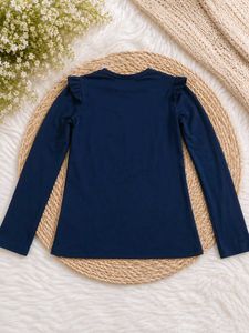 Navy Blue Long Sleeve Top with Ruffles