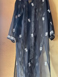 Elegant Black Sheer Embroidered Abaya