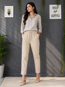 Comfortable Beige Linen Blend Pants