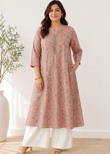 ✨ Elegant Pastel Printed Kurta – XL Size ✨