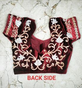 Designer Saree With Red Velvet Blouse And Border