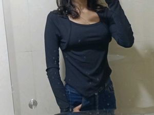 Black Long Sleeve Square Neck Top