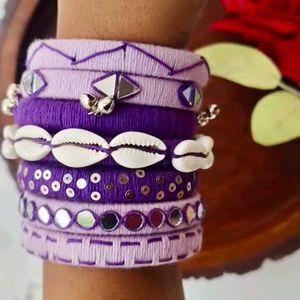 Boho Chic Purple Shell Bangles Set💜