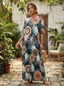 Length-43,,Boho Floral Print Maxi Dress