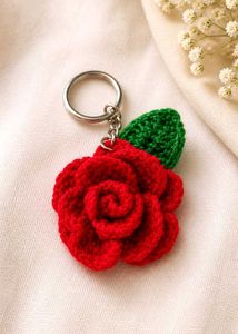 Handmade Crochet Rose Keychain