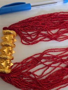 Red Beaded Necklace with Gold Accent