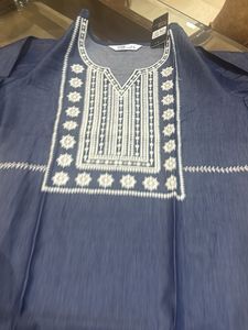 Embroidered Denim Kurta