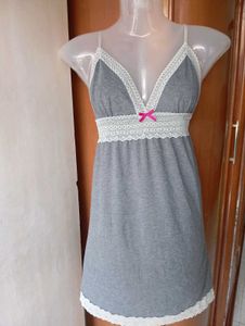 Cute Grey Nightgown with Lace Trim