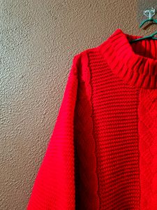 Red High Neck Sweater Korean