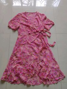 Pink Floral Wrap Dress