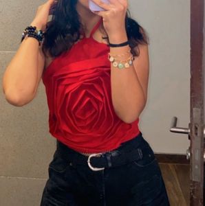 Statement red halter neck top