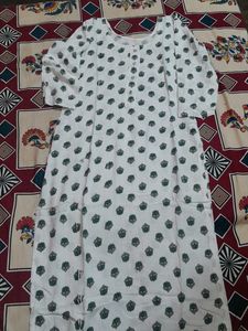 White Kurta with Green Print