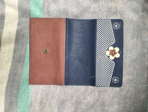 Cute Navy Blue Tri-Fold Clutch with 🌺🌹accent