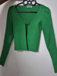 Green Ribbed Knit Cardigan