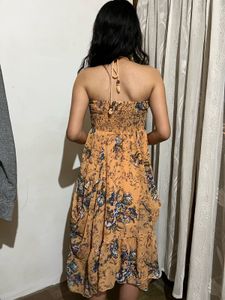 Strapless Floral Print Midi Dress
