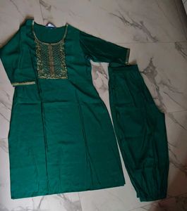 Libas Teal Kurta Set with Gold Embroidery