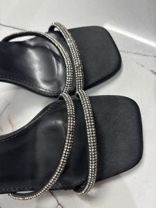 MNG Black Embellished Strap Heels