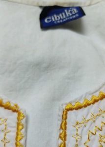 Cibuka Unisex White Kurti Tunic Gold Embroidery