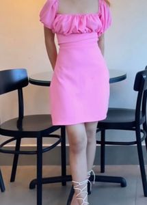 Custom made Pink Puff Sleeve Mini Dress