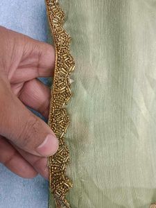 Elegant Olive Green Saree with Border