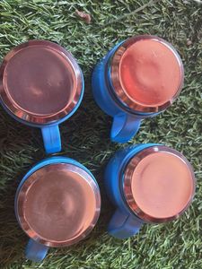 Set of 4 Blue Stainless Steel small Mugs!