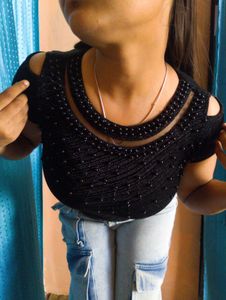 🤍❤️Black Beaded Detail T-shirt❤️🤍