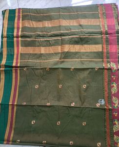 Olive Green Cotton Saree
