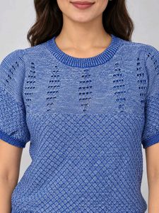 Stylish Blue Textured Short Sleeve Top