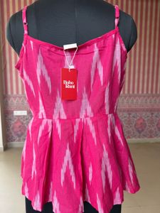 Vibrant Pink Ikat Print Peplum Top