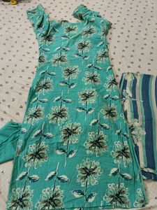 Beautiful Teal Floral Kurta Set with Dupatta