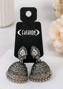 Oxidized Silver Jhumka Earrings