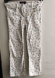 White  Floral Print Bootcut Pants