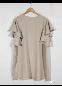 Chic Beige Ruffle Sleeve Dress