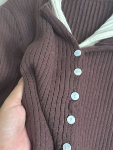 Two-Tone Ribbed Knit Cardigan