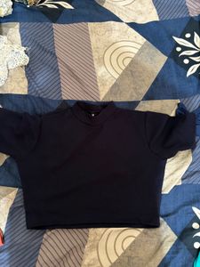 Solid Black Mock Neck Crop Top
