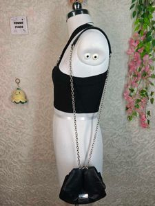Black Ribbed Halter Crop Top with Star Charm