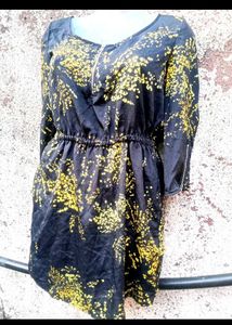 Stylish Dark Blue &amp; Yellow Print Dress