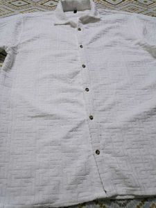 Men's White Short Sleeve Textured Shirt
